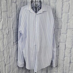 Calvin Klein Men's Blue/White‎ Plaid Check Button Down Shirt 18 34/35